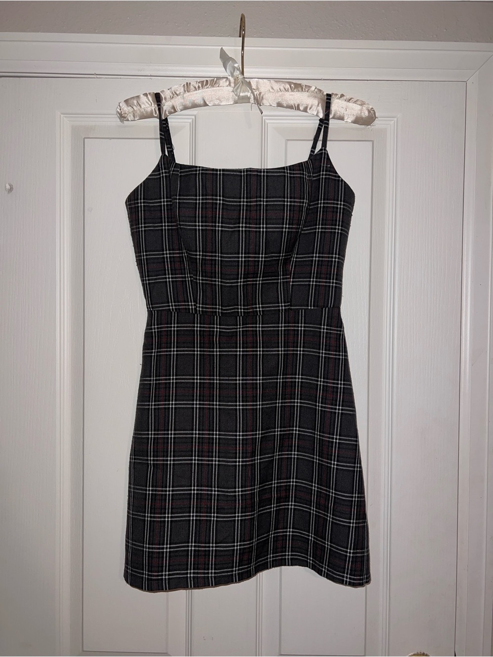 Reformation Mini Dress in Green Black Red and White Plaid